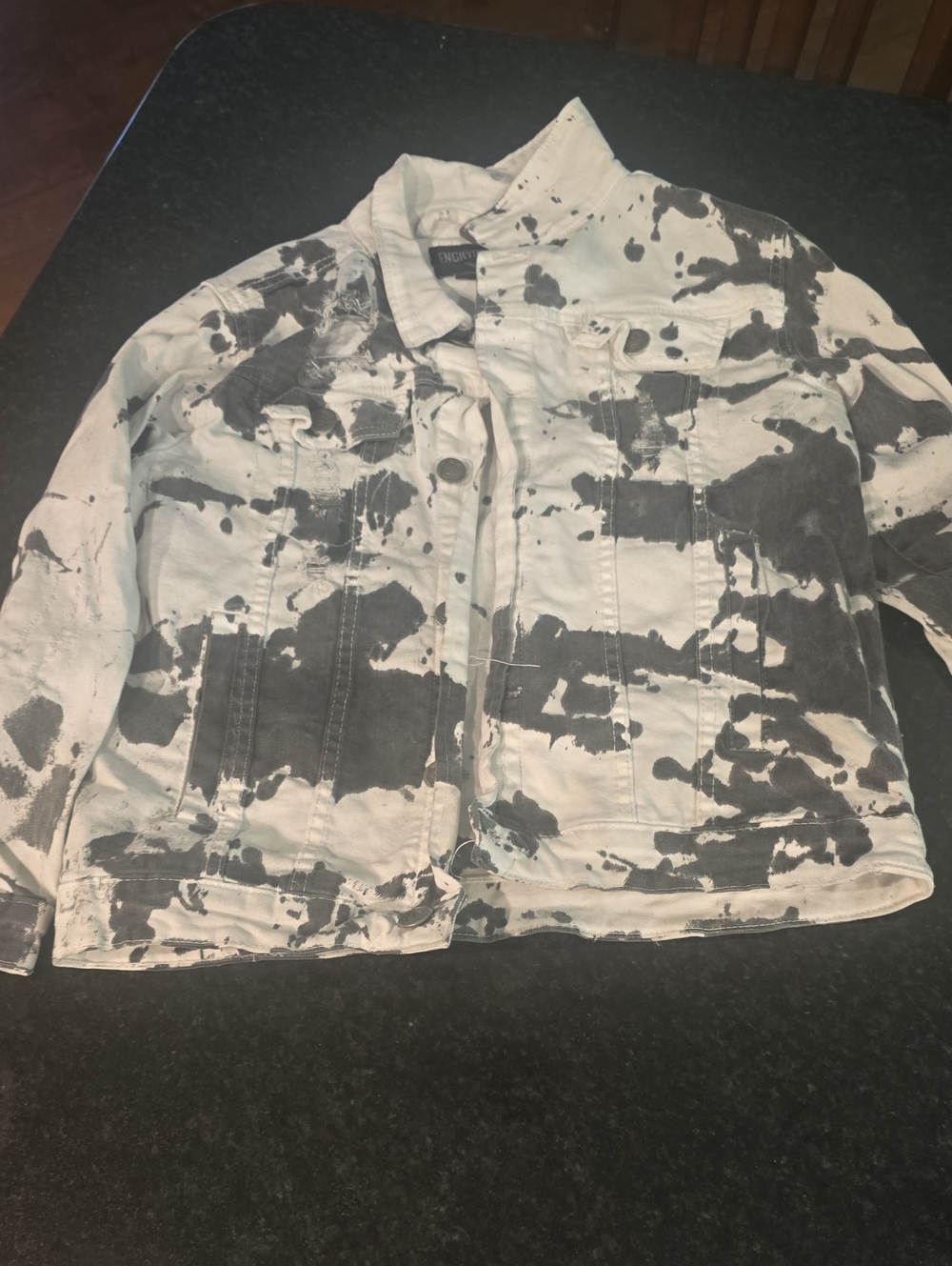 Boys L 14/16 Paint-Splash Denim Jacket - Black & White